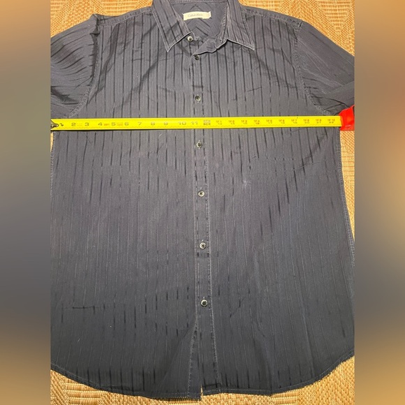 Calvin Klein Men's Dark Blue Striped Button Down Dress Shirt,Size L - Picture 9 of 10